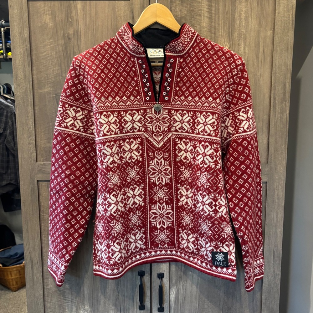 Dale of Norway Peace Sweater Olympic 2006 Pure Wool Quarter Zip Red White Large